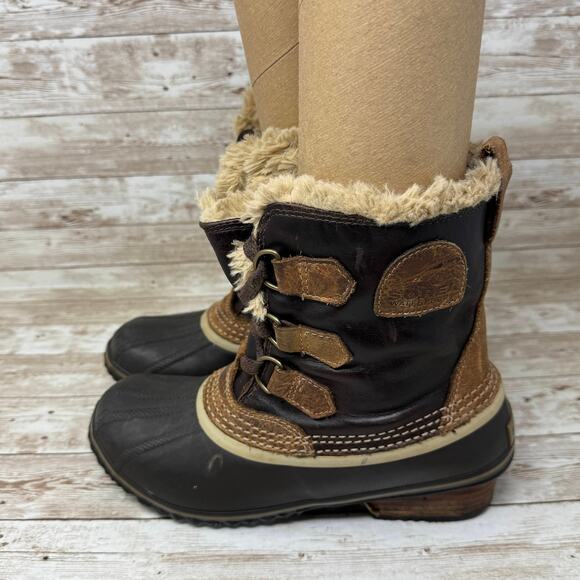 Sorel Slimpack Pac Short NL1901-239 Brown Leather Duck Snow Boots Women's Size 8 - Picture 3 of 10